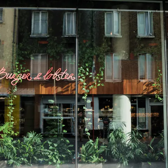 Burger and Lobster Leicester Square Exterior with vine decoration