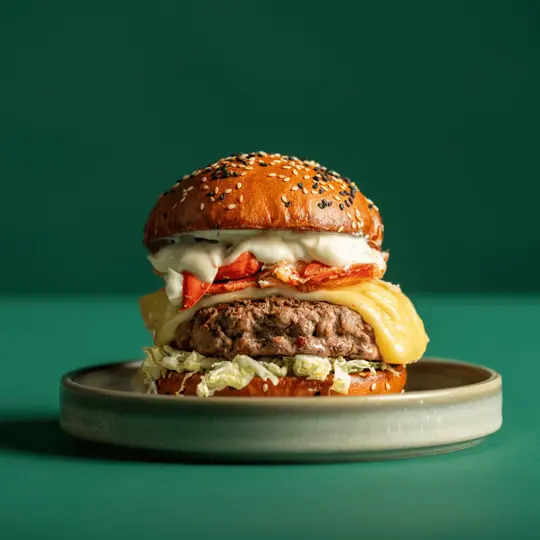 burger on plate with lobster and cheese