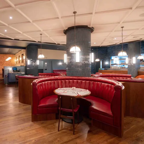 Seating in Burger & Lobster restaurant in Soho London