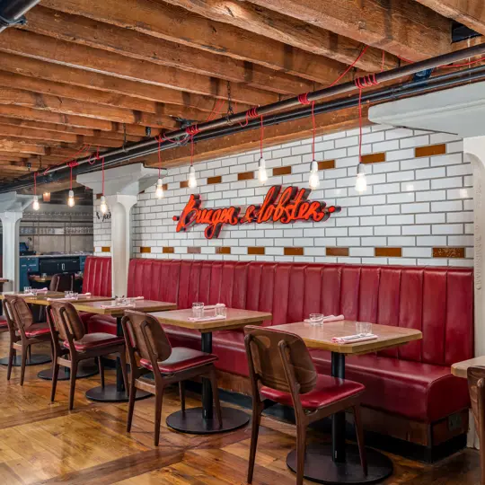 Interior of Burger & Lobster West India Quay restaurant in Canary Wharf London