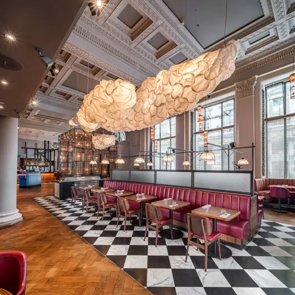 Interior of Burger & Lobster Threadneedle Street restaurant in London