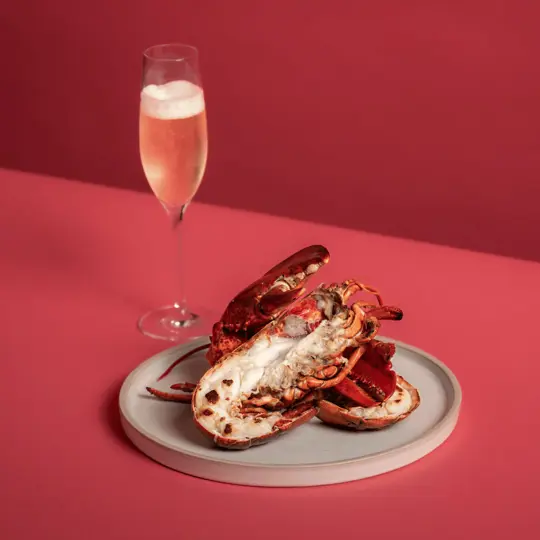 Lobster on plate with fizz