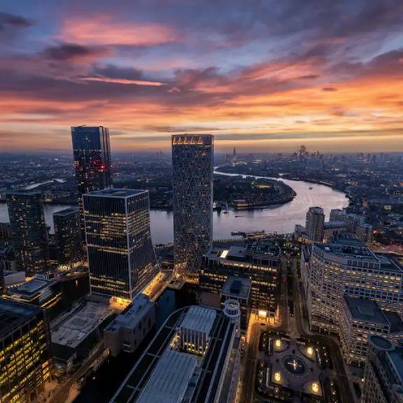 Aerial shot of Canary Wharf