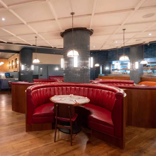 Burger & Lobster Soho restaurant interior with red booth
